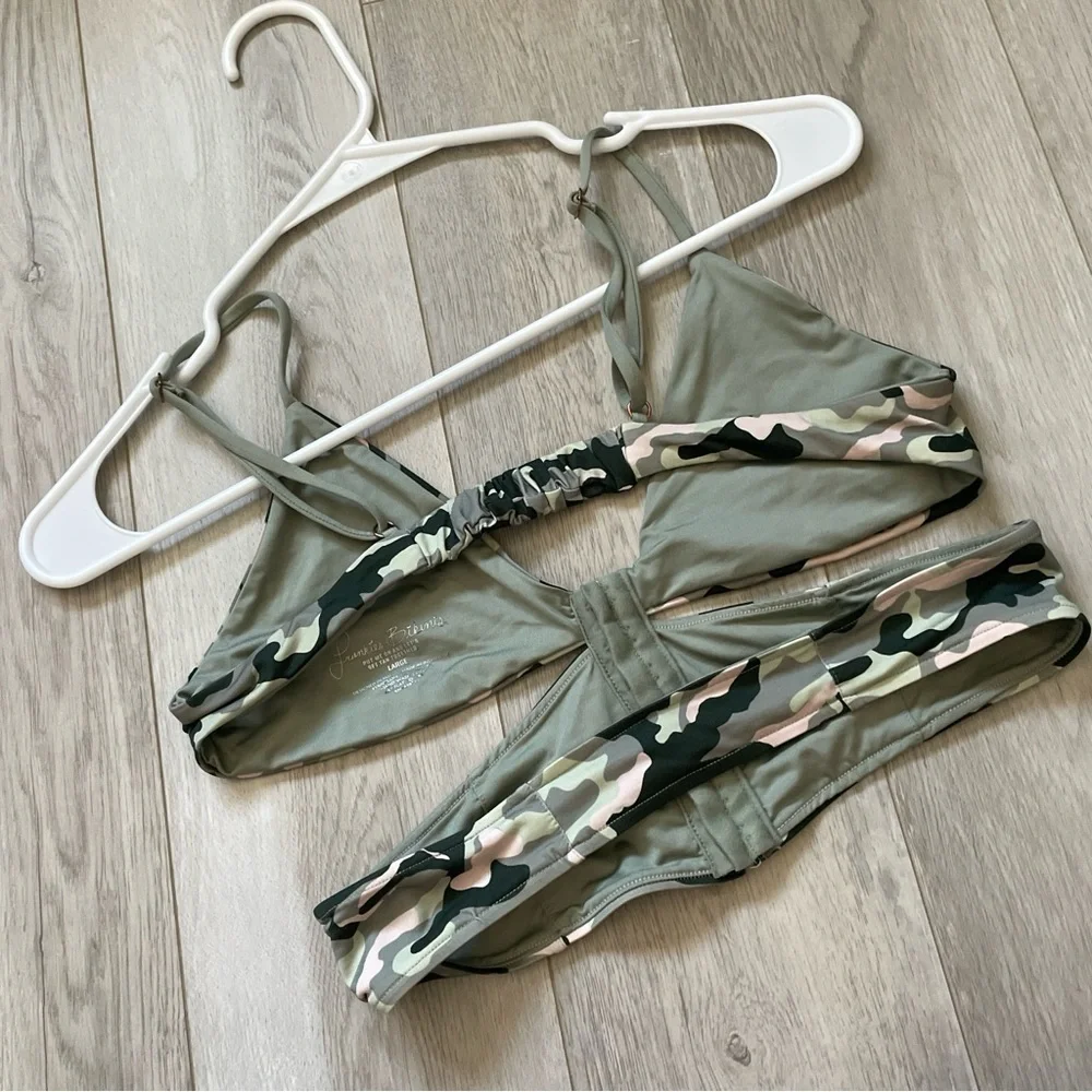 Frankies Bikinis Top camo cutout corset longline womens Green (large) swim beach